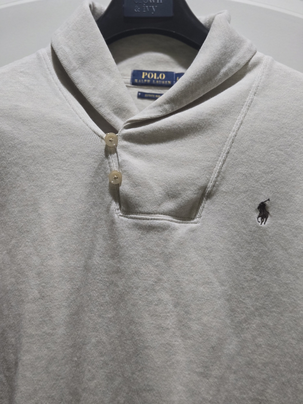 Ralph Lauren Cream Shawl Collar Sweatshirt with Pony Logo